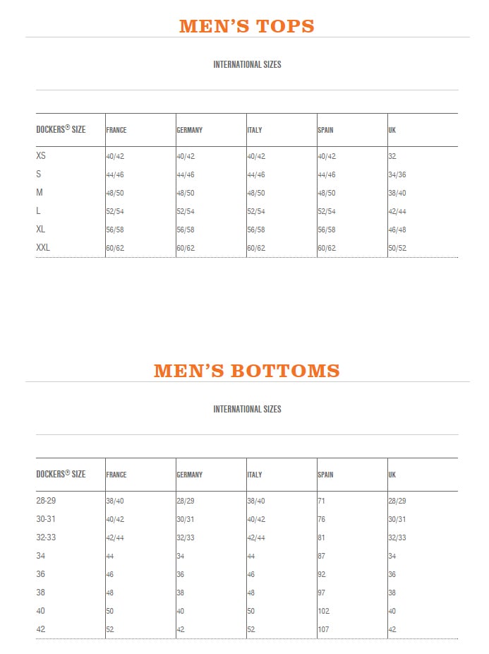 Dockers Shorts Size Chart