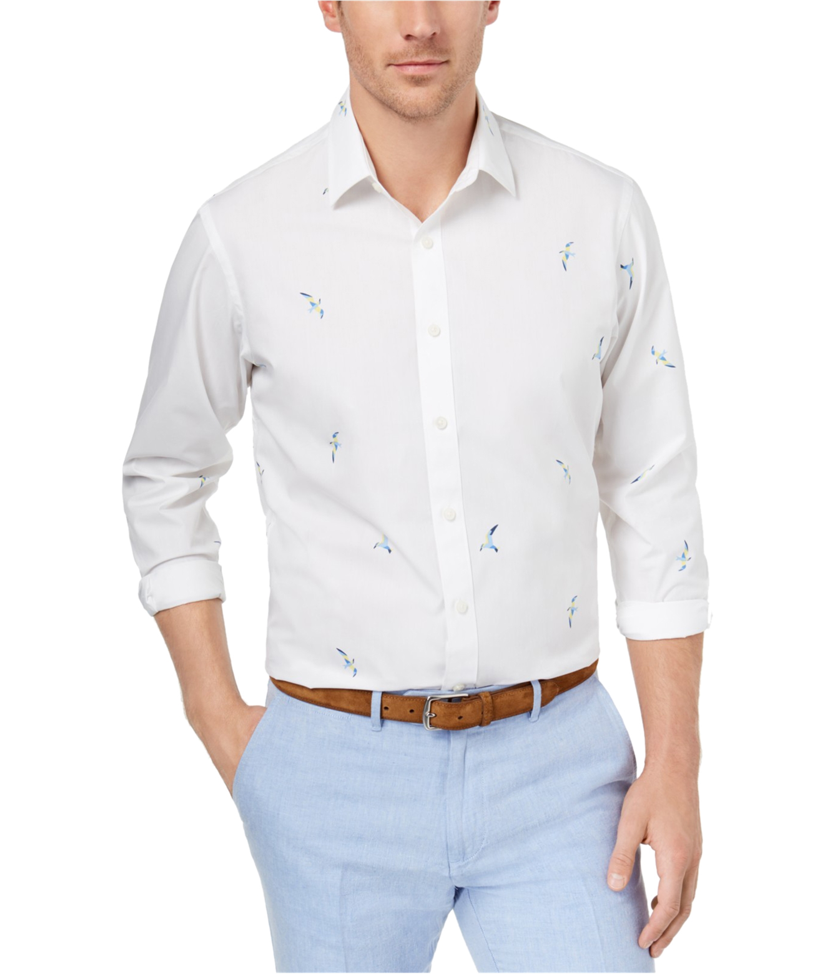 Club Room Mens Bird Print Button Up Shirt