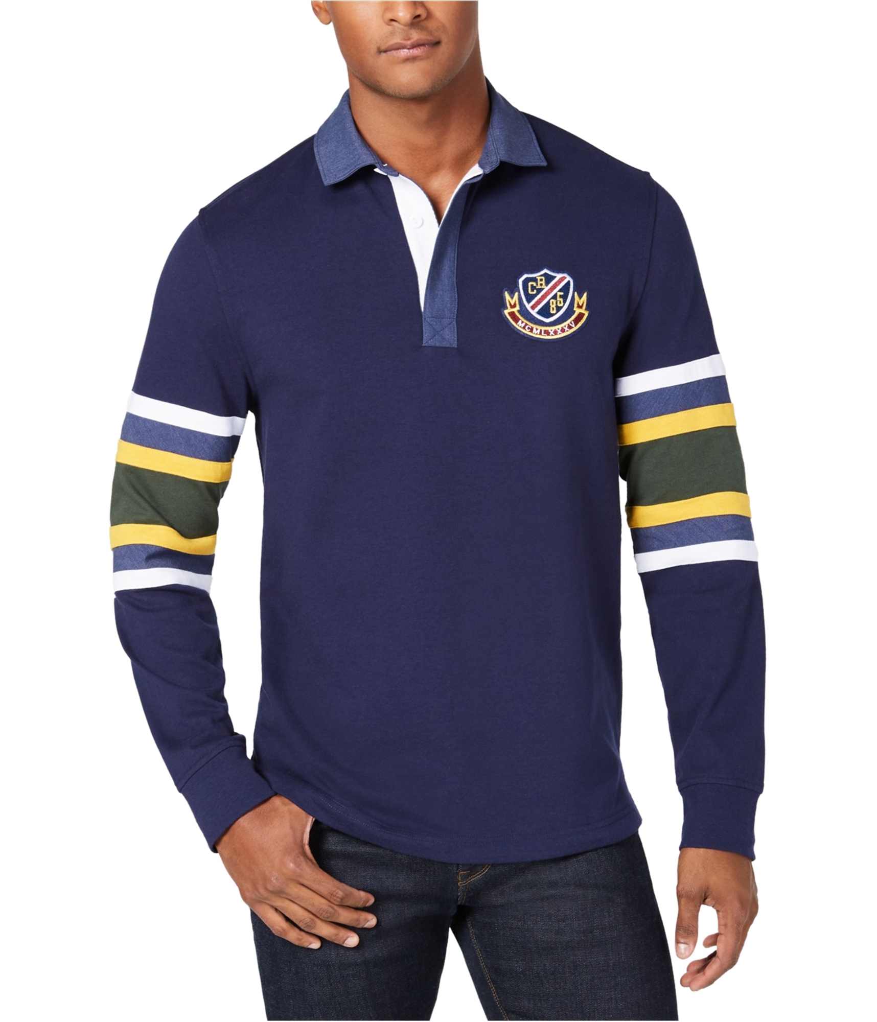 Club Room Mens Colorblock Rugby Polo Shirt in navy