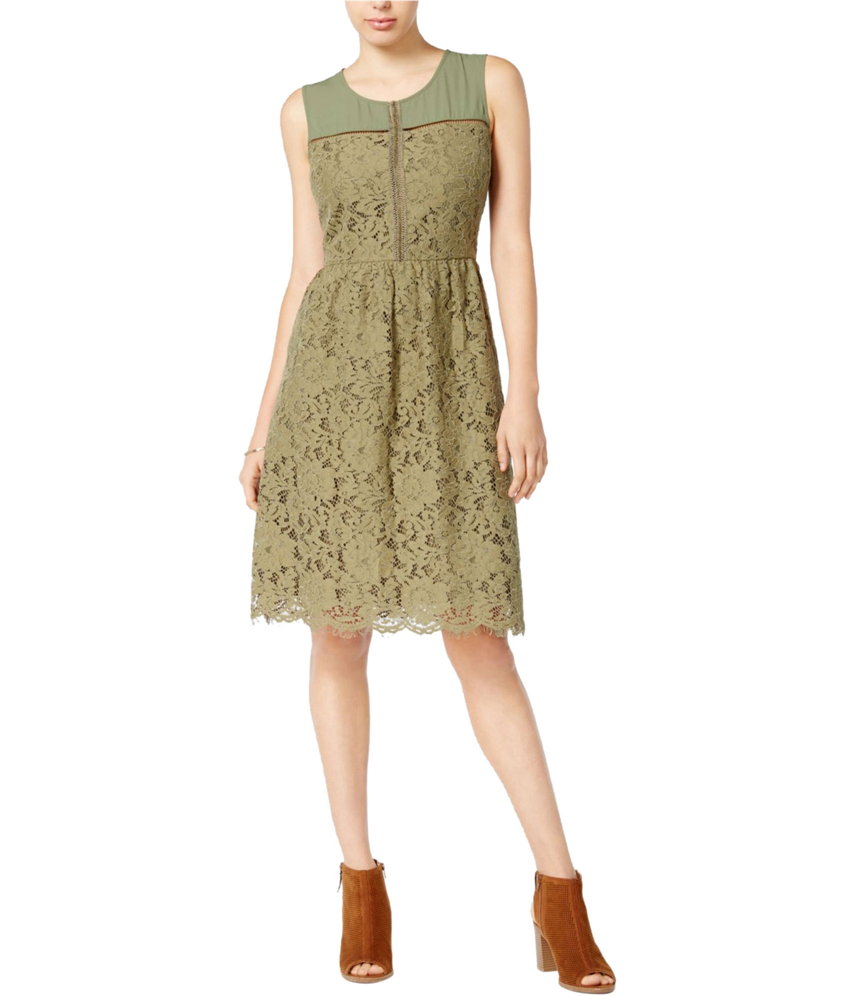 Maison Jules Womens Lace Fit & Flare Dress