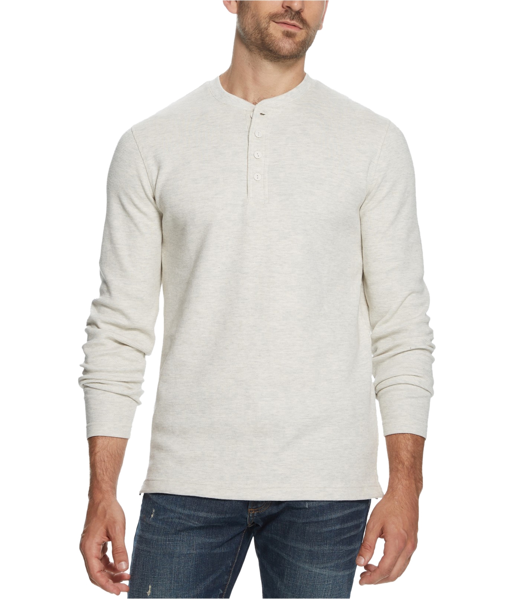 Weatherproof oatmeal heather waffle knit henley