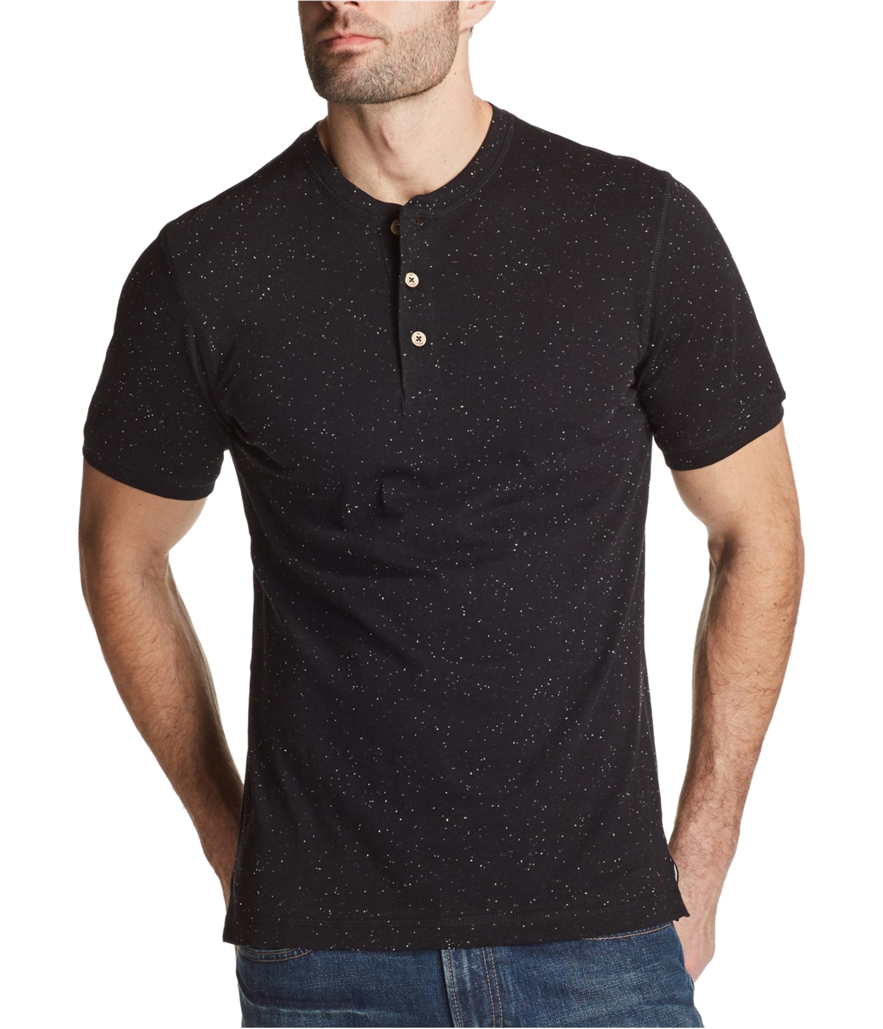 Weatherproof black textured jersey henley shirt
