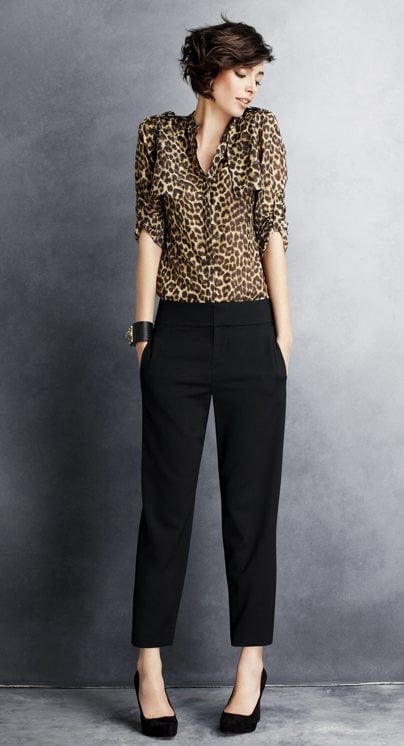 Lady models in leopard print top and casual pants